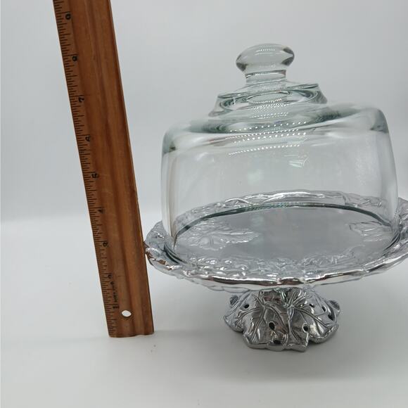Arthur Court 2000 Grape 8" Pedestal Dessert/cheese Plate & Glass Dome Lid Silver - Picture 6 of 7